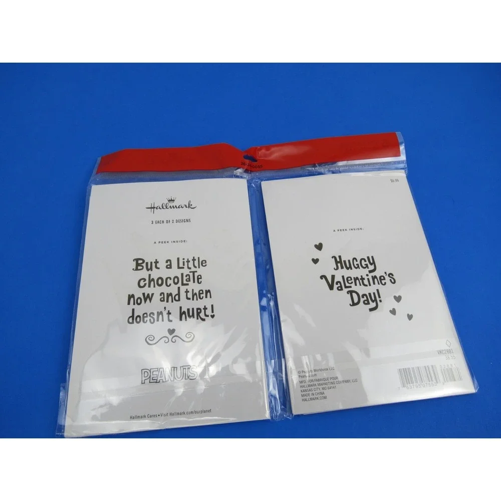 PEANUTS Snoopy, Woodstock & Charlie Brown Hallmark Valentine's Day Cards ~6 pack